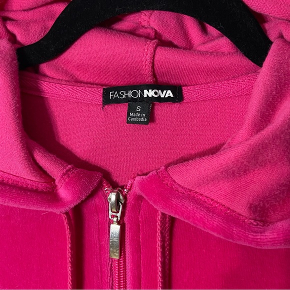 Fashion Nova Hot Pink Y2K Velvet Zip-Up Hoodie Sweatshirt - Picture 2 of 5